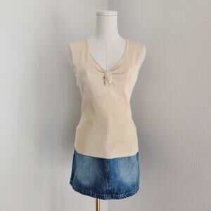 Y2K August Silk Beige Sleeveless Knit Tank Silk Blend Top Minimalist S